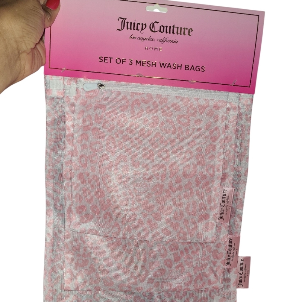 Juicy Couture Pink Leopard Mesh Wash Bags
